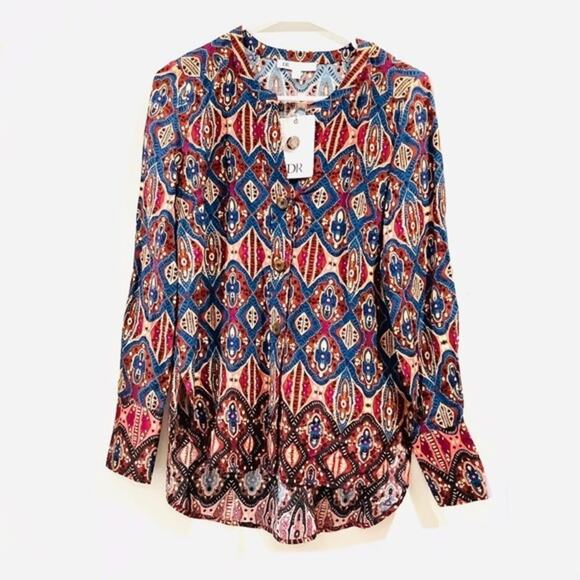 DR2 by Daniel Rainn Women's Multicolored Patterned Button Up Blouse Sz XS - Picture 3 of 5